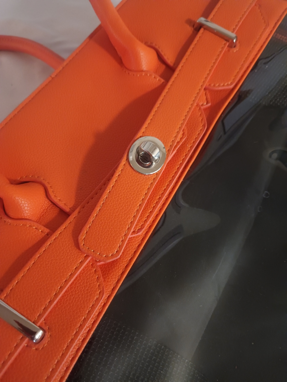 Orange Clear-Front Tote Bag - Women's Shoulder Bag - Picture 8 of 9